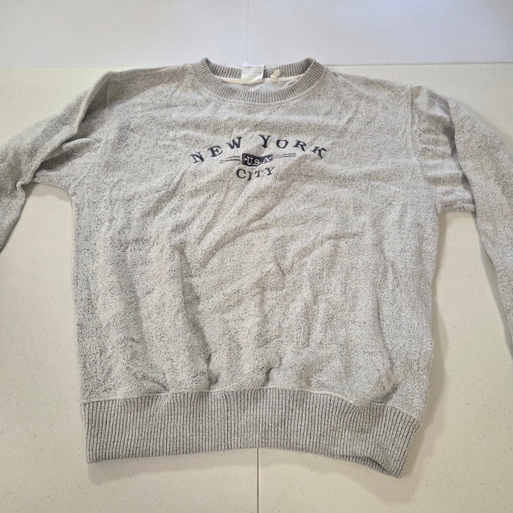 ESY Surf Co New York City USA Graphic Crewneck Sweater Gray Marl Mens Medium